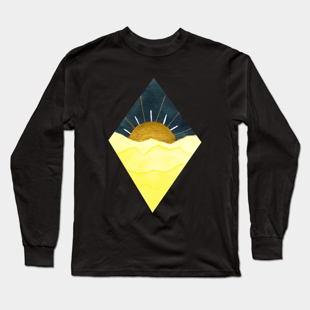 Diamond Yellow and Gold Sunset (dark background) Long Sleeve T-Shirt by ayemfid